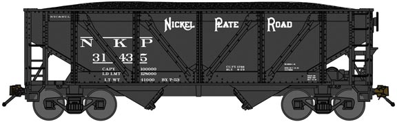 2-Bay Rebuilt War-Emergency Hopper with Load - Ready to Run -- Nickel Plate Road 31661 (1945 black)