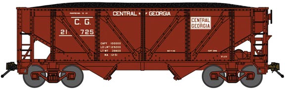 2-Bay Rebuilt War-Emergency Hopper with Load - Ready to Run -- Central of Georgia 21703 (Post-1951, Boxcar Red, Rectangular Logo)