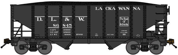 8-Panel 2-Bay Open Hopper w/Load 3-Pack - Ready to Run -- Delaware Lackawanna & Western (black, Road of Anthracite Logo)