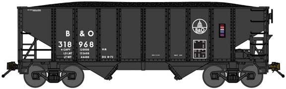 8-Panel 2-Bay Open Hopper with Load - Ready to Run -- Baltimore & Ohio 318776 (Post-1974, black, small Capitol Dome Logo)