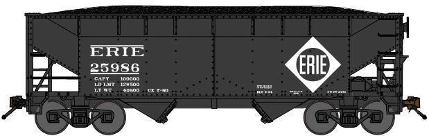 2-Bay Offset-Side Hopper w/Load 3-Pack - Ready to Run -- Erie (black, Large Diamond Logo)
