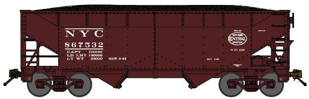 2-Bay Offset-Side Hopper w/Load - Ready to Run -- New York Central (Boxcar Red, System Logo)