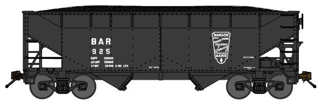 2-Bay Offset-Side Hopper w/Load - Ready to Run -- Bangor & Aroostook (black, Shield Logo)