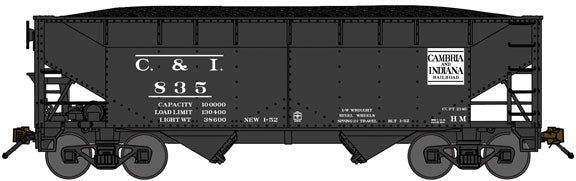 2-Bay Offset-Side Hopper w/Load 2-Pack - Ready to Run -- Cambria & Indiana (black)