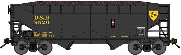2-Bay Offset-Side Hopper w/Load - Ready to Run -- Delaware & Hudson (black, yellow; Illmenite Service)
