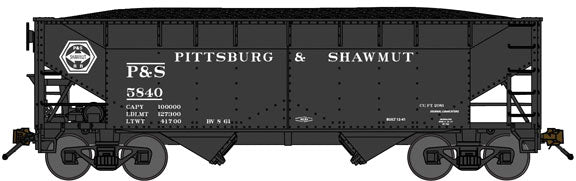 2-Bay Offset-Side Hopper w/Load - Ready to Run -- Pittsburg & Shawmut (1960 Scheme, black)