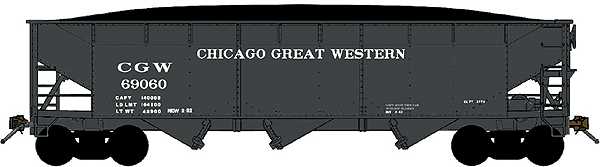 70-Ton Offset-Side 3-Bay Hopper w/Load Single Car - Ready to Run -- Chicago Great Western (black)