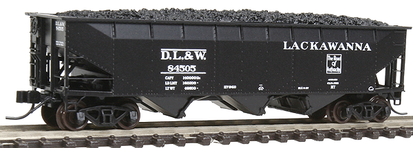 70-Ton Offset-Side 3-Bay Hopper w/Load Single Car - Ready to Run -- Delaware, Lackawanna & Western (black, Road of Anthracite Logo)
