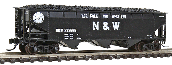 70-Ton Offset-Side 3-Bay Hopper w/Load Single Car - Ready to Run -- Norfolk & Western (Post-1964 Scheme, black, Block N&W, Hamburger Logo)