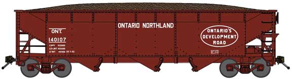 70-Ton Offset-Side 3-Bay Hopper w/Load - Ready to Run -- Ontario Northland #140118 (Boxcar Red, Oval Logo)