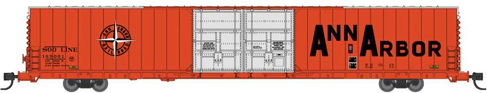 Pullman-Standard 86' Auto Parts Double-Door Boxcar - Ready to Run -- Soo Line #169001 (Leased Ann Arbor, orange, black, Compass Logo)