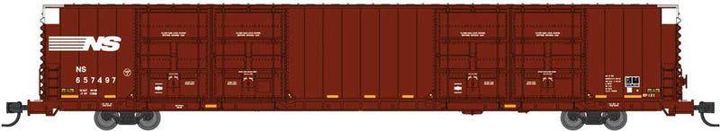 Pullman-Standard 86' Quad Door Auto Parts Boxcar - Ready to Run -- Norfolk Southern #657494 (Boxcar Red, white, yellow conspicuity stripes)
