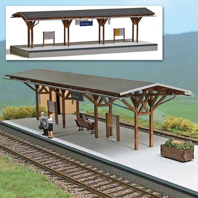 Adorf Station Platform w/Wood Canopy -- Laser-Cut Wood & Card Kit - 15-3/16 x 5-15/16 x 4-9/16" 38.5 x 15 x 11.6cm