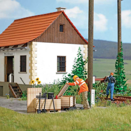 Era V Railway Worker with Accessories - Action Set -- Figure, 2 Wood Crates, Track Tools, Steel Drum, Accessories-2