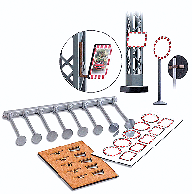 Traffic Safety Mirror Set - Kit (Plastic & Laser-Cut Card) -- 5 Round & 5 Rectangular Mirrors, 8 Posts