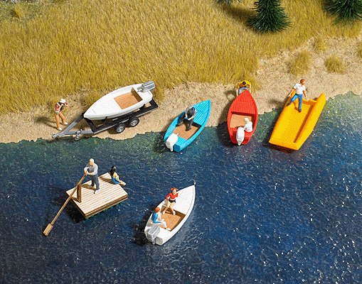 Boat/Raft Set w/Trailer - Kit -- 4 Boats, 1 Raft