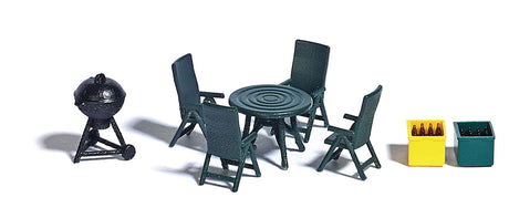 Garden Party/Barbecue Set -- Grill, Table, Chairs & Case of Bottles-2