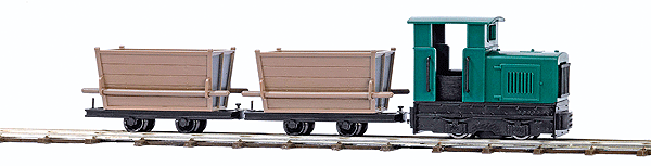 Feldbahn Industrial Diesel Train Set w/Battery Controller & Special Track -- Gmeinder 15/18 Loco, 2 Peat Wagons, 9-7/8 x 14-3/4" 25 x 37.5cm Track Oval