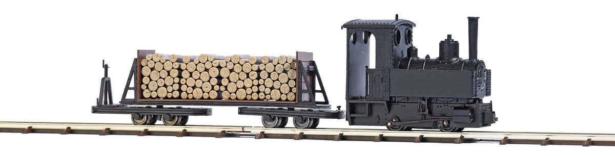 Freight Starter Set w/Decauville Typ 3 0-4-0T - 3V Battery Powered - Feldbahn -- Steam Loco w/Log Car, 14-3/4 x 10-7/16" Track Oval, 3V Battery Controller-2