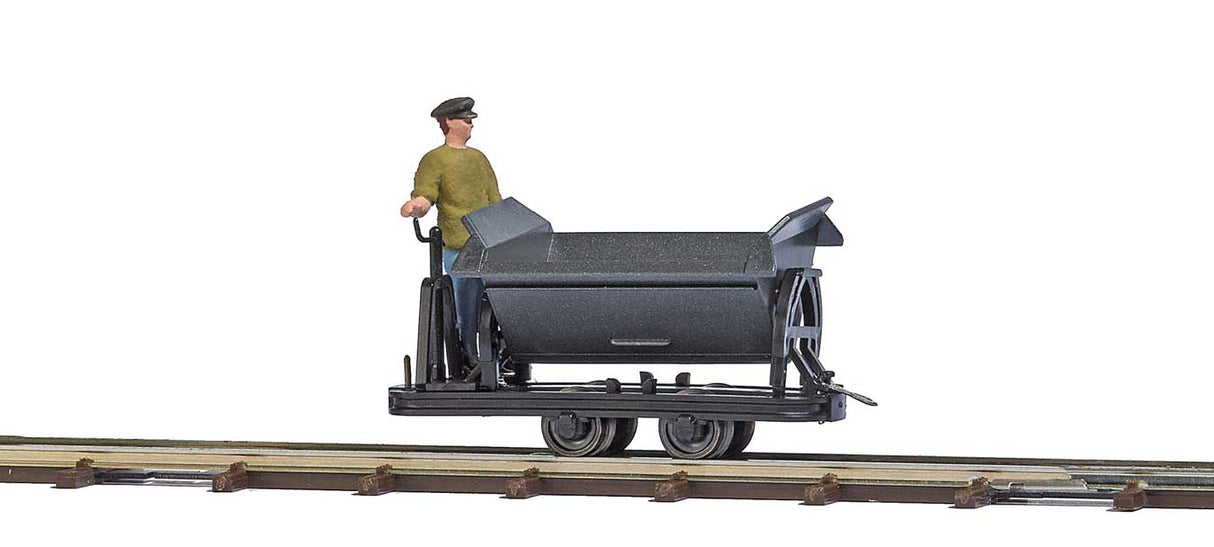 Tipper Side-Dump Car with Brakeman Figure - Feldbahn -- Black