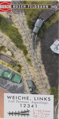 Feldbahn HOf 6.5mm (Z) Gauge Industrial Track Turnout -- Left Hand, Diverging Route: 6-7/8"  17.5cm Radius, 22.5 Degrees