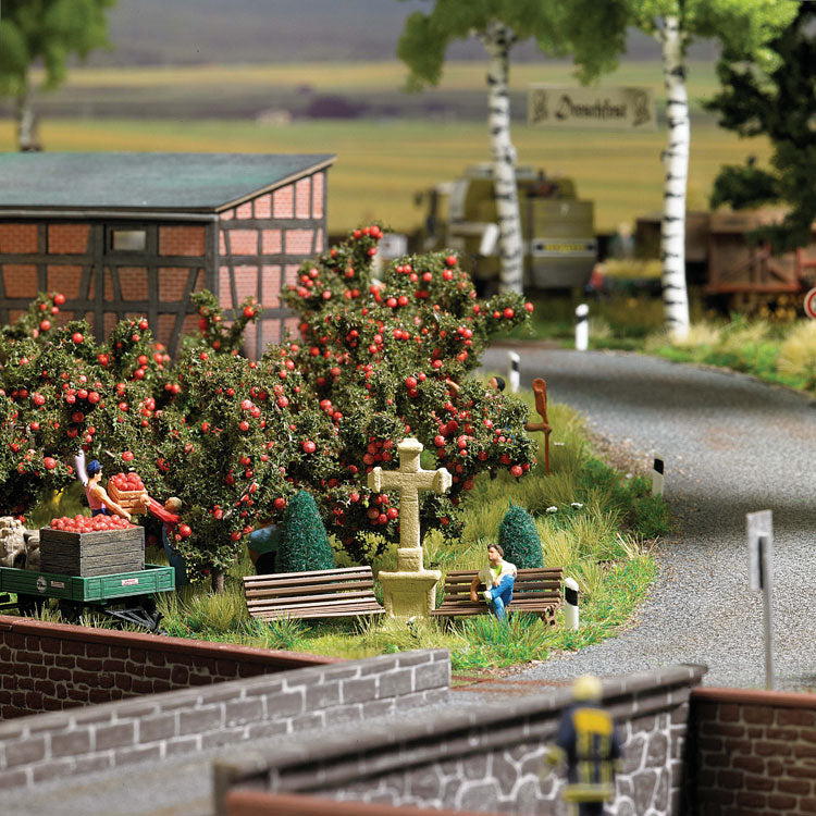Stone Cross Scene -- Stone Cross, 2 Trees, 2 Benches & Garbage Can-1
