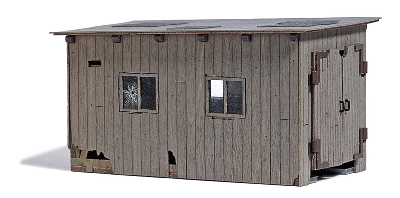Wood Locomotive Shed - Feldbahn -- Weathered Laser-Cut Wood Kit - 2-15/16 x 1-3/4 x 1-9/16"  7.4 x 4.5 x 4cm-1