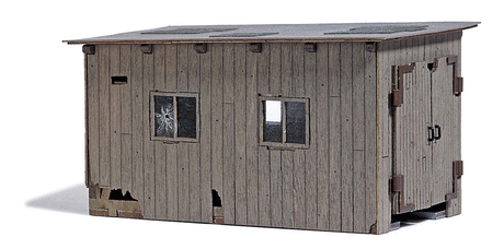 Wood Locomotive Shed - Feldbahn -- Weathered Laser-Cut Wood Kit - 2-15/16 x 1-3/4 x 1-9/16"  7.4 x 4.5 x 4cm-1