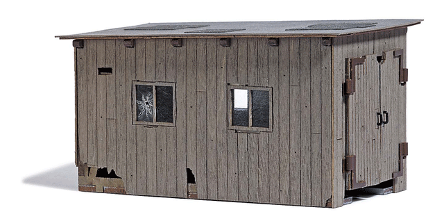 Wood Locomotive Shed - Feldbahn -- Weathered Laser-Cut Wood Kit - 2-15/16 x 1-3/4 x 1-9/16"  7.4 x 4.5 x 4cm-1