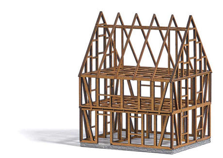 Half-Timbered House Frame Under Construction -- Laser-Cut Kit - 3-3/8 x 2-15/16 x 4-1/4"  8.5 x 7.4 x 10.8cm-2
