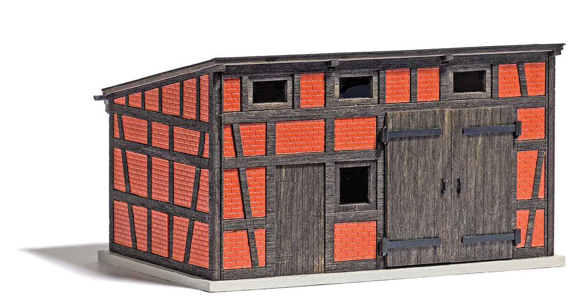 Half-Timbered Backyard Shed -- Laser-Cut Wood Kit - 3-3/8 x 2-1/4 x 1-7/8"  8.5 x 5.8 x 4.7cm-2
