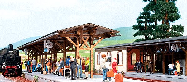 Station Platform w/Underground Passage - Laser-cut Wood Kit -- 20 x 7 x 60cm