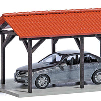 Carport w/Vehicle -- Laser-Cut Wood Kit - 1-9/16 x 2-3/4 x 1-9/16"  4 x 7 x 4cm