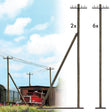 Real-Wood Telegraph/Telephone Poles -- 6 Standard Masts, 2 Masts w/Angled Support Pole