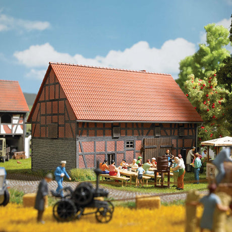 Half-Timbered Barn w/Small Stable -- Laser-Cut Wood Kit - 5 x 3-3/16 x 3-9/16"  12.7 x 8.1 x 9cm-1