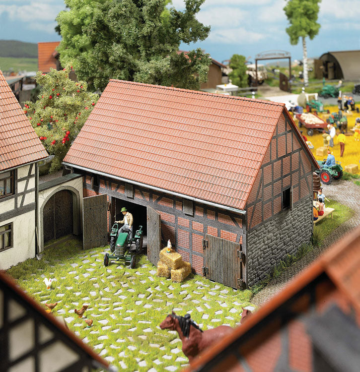 Half-Timbered Barn w/Small Stable -- Laser-Cut Wood Kit - 5 x 3-3/16 x 3-9/16"  12.7 x 8.1 x 9cm-2