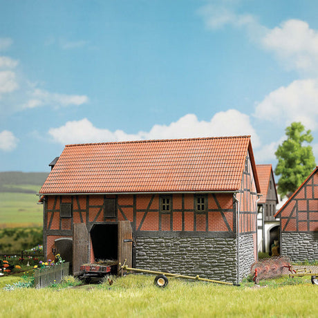 Half-Timbered Barn w/Large Stable -- Laser-Cut Wood Kit - 6-1/8 x 3-1/4 x 3-9/16"  15.5 x 8.2 x 10.5cm-1
