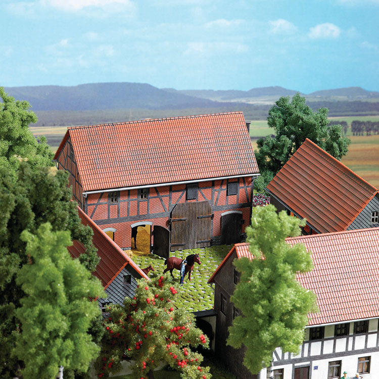 Half-Timbered Barn w/Large Stable -- Laser-Cut Wood Kit - 6-1/8 x 3-1/4 x 3-9/16"  15.5 x 8.2 x 10.5cm-2