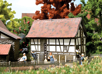 Historic Hohenloher Half-Timber Small Animal Stable - Kit (Laser-Cut Wood) -- Partially Precolored 2 x 1-3/16 x 2-5/8"  7.5 x 3.1 x 6.7cm