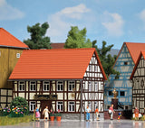 Krone Inn Half-Timbered Restaurant w/Lean-To Addition -- Laser-Cut Wood Kit -Main Building 4-3/8 x 3-1/4 x 3-5/8"  11.2 x 8.2 x 9.2c-1
