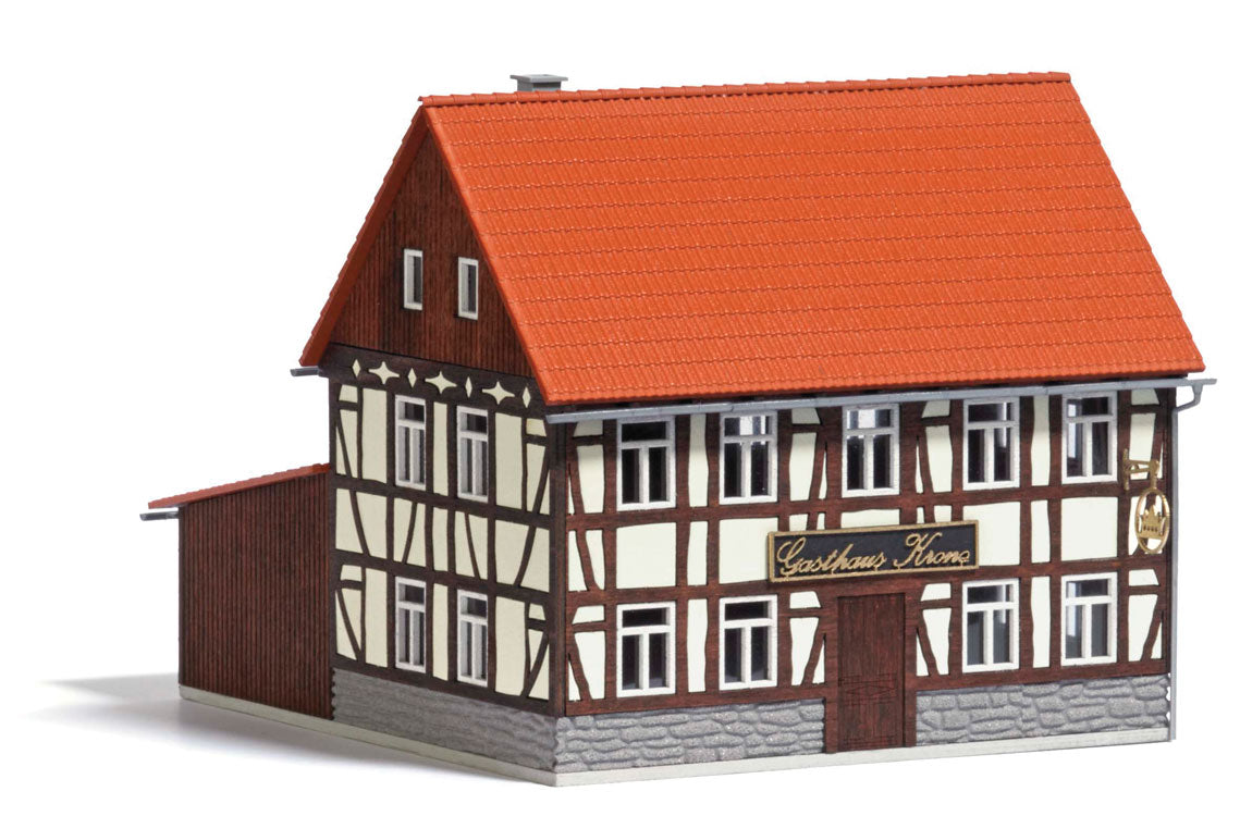 Krone Inn Half-Timbered Restaurant w/Lean-To Addition -- Laser-Cut Wood Kit -Main Building 4-3/8 x 3-1/4 x 3-5/8"  11.2 x 8.2 x 9.2c-2