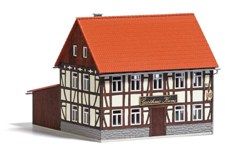 Krone Inn Half-Timbered Restaurant w/Lean-To Addition -- Laser-Cut Wood Kit -Main Building 4-3/8 x 3-1/4 x 3-5/8"  11.2 x 8.2 x 9.2c-2