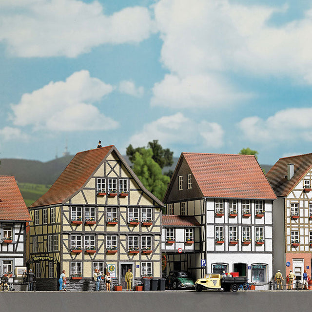 Old Town Half-Timber Buildings & Covered Overhead Walkway -- Laser-Cut Kits-1