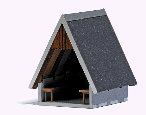 Refuge Hut w/Benches -- Laser-Cut Wood & Card Kit - 1-3/8 x 1-5/16 x 1-9/16"  3.5 x 3.4 x. 4cm-1