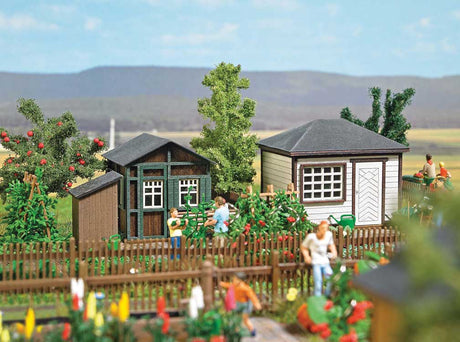 Garden - Summer Sheds -- Laser-Cut Kit - Set 1: 2 Sheds, Outhouse, 2 Woodpiles, Garden Details, Fence-1