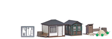 Garden - Summer Sheds -- Laser-Cut Kit - Set 1: 2 Sheds, Outhouse, 2 Woodpiles, Garden Details, Fence-2