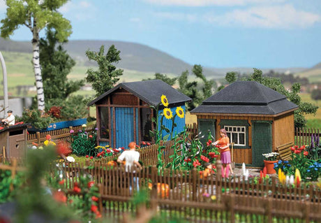 Garden - Summer Sheds -- Laser-Cut Kit - Set 2: 2 Sheds, Outhouse, 2 Woodpiles, Garden Details, Fence-1