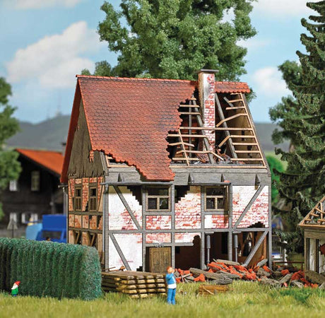 Dilapidated-Abandoned Half-Timber House -- Laser-Cut Kit - 3-11/16 x 3-3/16 x 4-3/8"  9.3 x 8.1 x 11.1cm-1