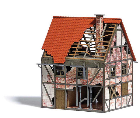 Dilapidated-Abandoned Half-Timber House -- Laser-Cut Kit - 3-11/16 x 3-3/16 x 4-3/8"  9.3 x 8.1 x 11.1cm-2