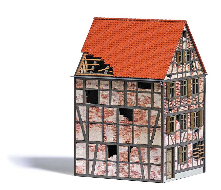 Dilapidated Half-Timber House Under Renovation -- Laser-Cut Kit - 3-3/8 x 3 x 5"  8.5 x 7.7 x 12.7cm-1